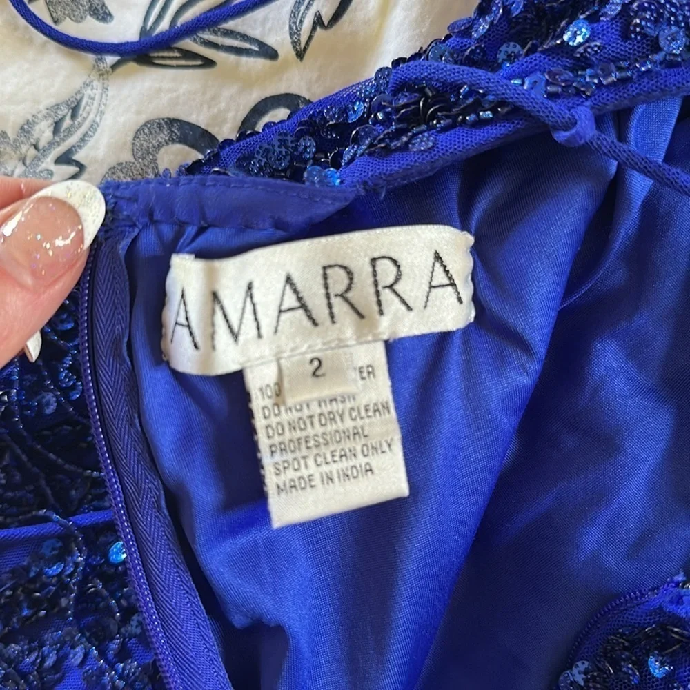 Amarra Cobalt Blue Beaded Dangles Spaghetti Strap Gown Women’s Size 2 Prom Dress - Picture 10 of 15